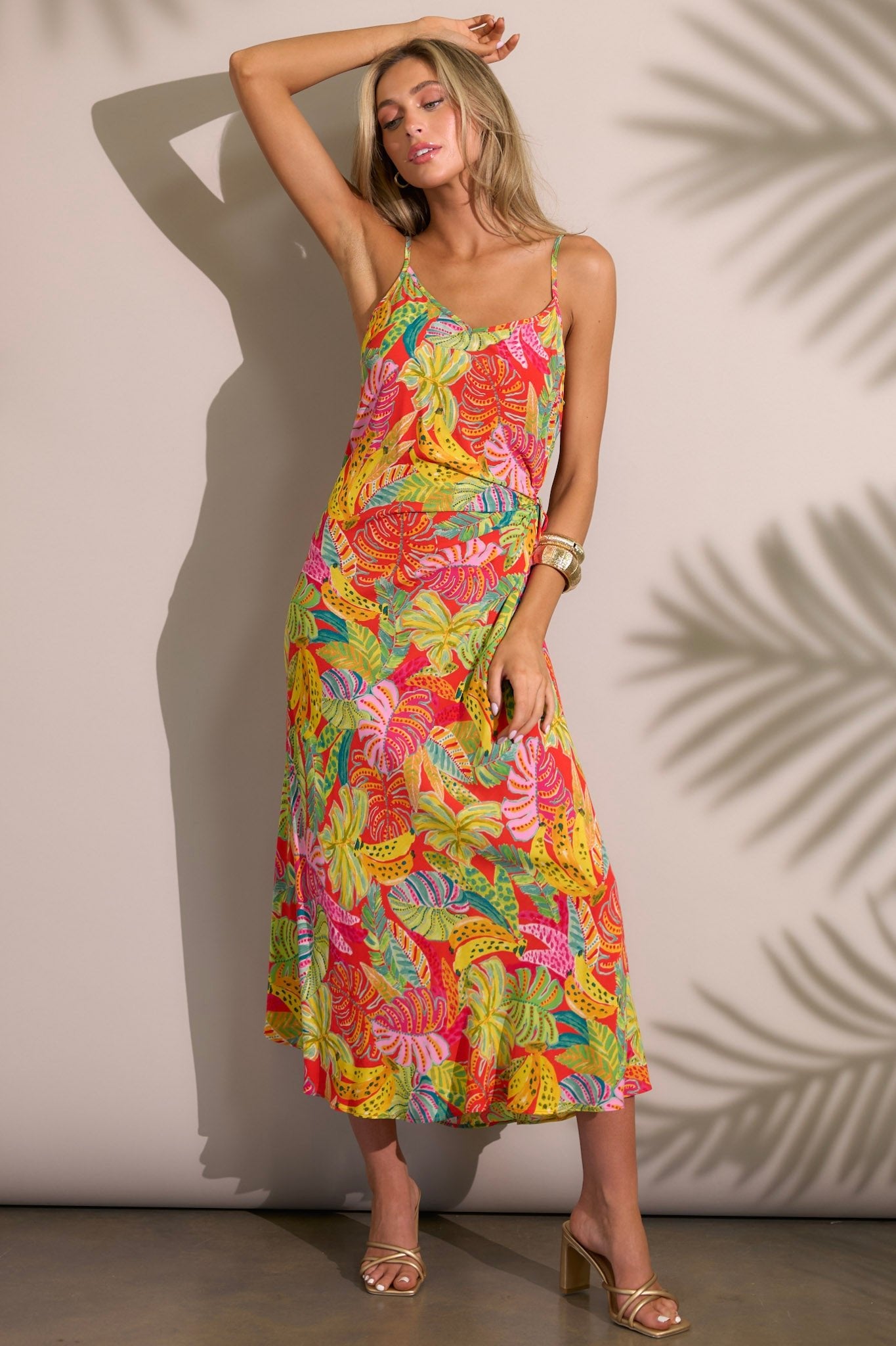 Vibrant Red Tropical Print Midi Dress - All Dresses | Red Dress Vibrant Red Tropical Print Midi Dress - All Dresses | Red Dress