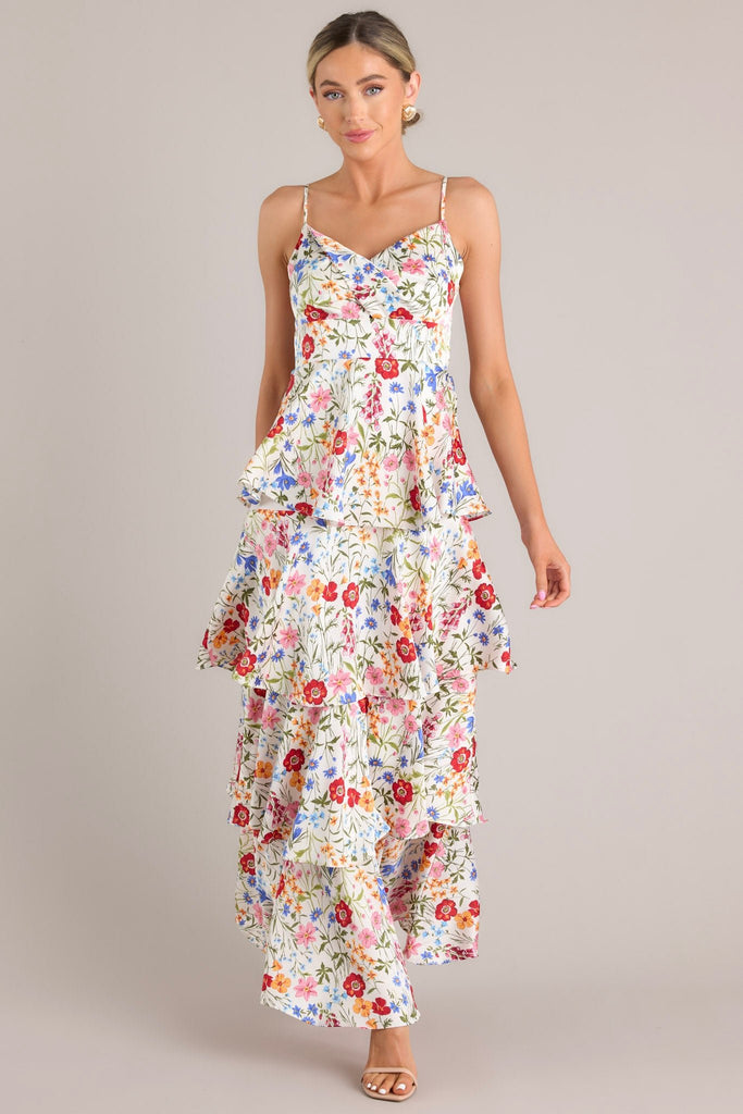 Women White & Coral Floral Maxi Dress main image 0