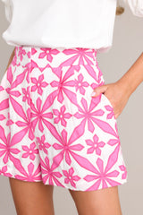 Petal Prism Pink Geometric Floral Embroidered Shorts - Red Dress