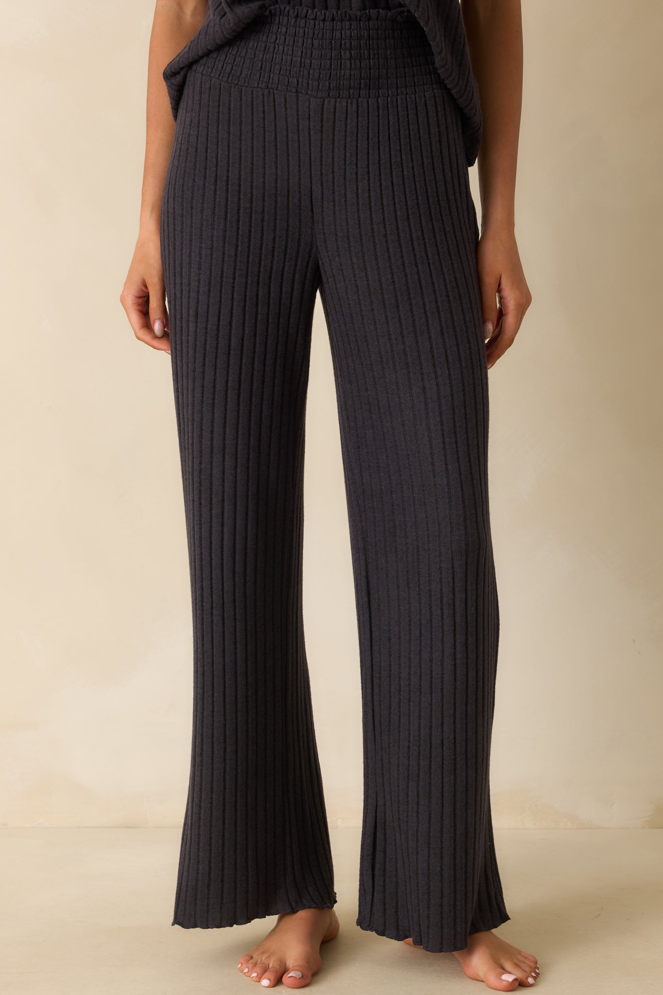 Silky ribbed pants with a soft feel and easy, all-day wear design.