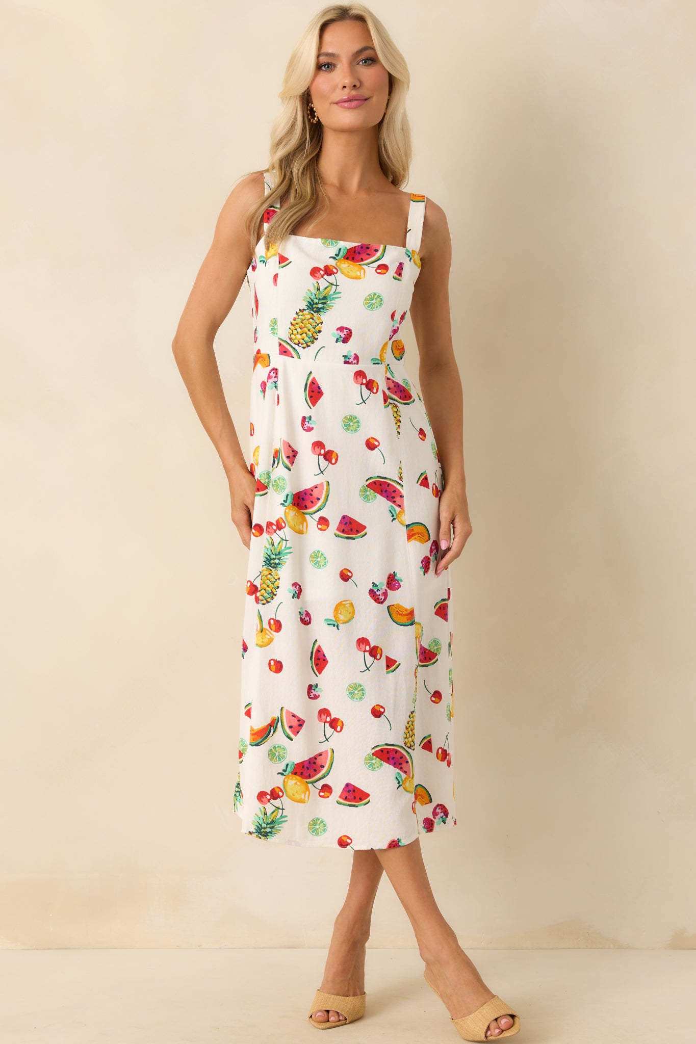 Slowly Making Changes Ivory Multi Fruit Print Maxi Dress Slowly Making Changes Ivory Multi Fruit Print Maxi Dress
