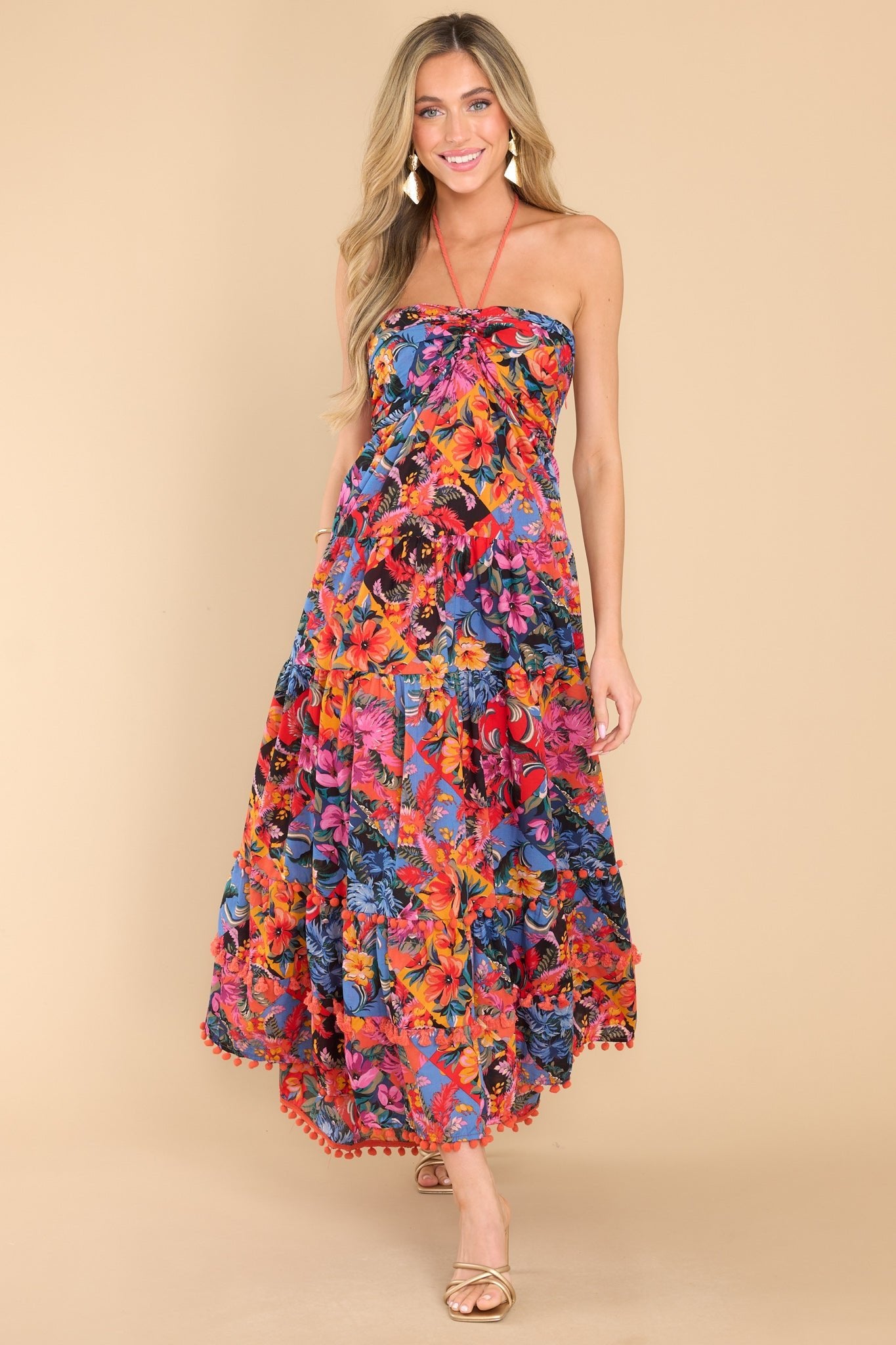 Alluring Dream Multi Floral Print Maxi Dress - Red Dress