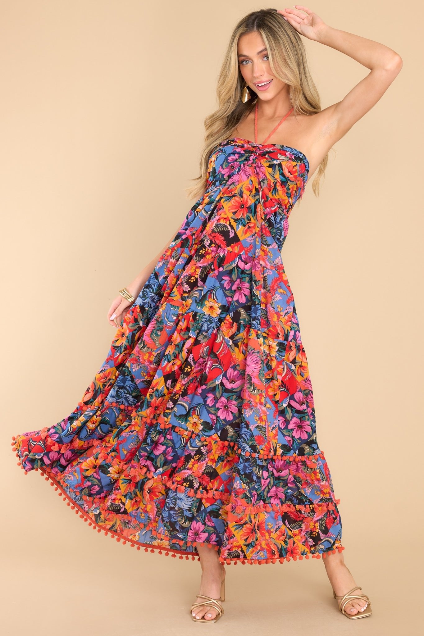 Alluring Dream Multi Floral Print Maxi Dress - Red Dress