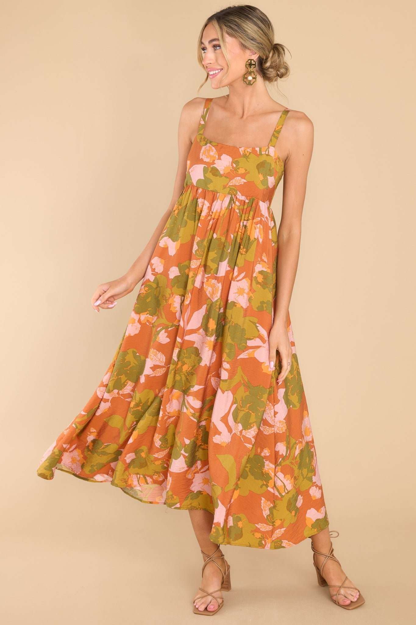 Adorable Rust Floral Print Maxi Dress - All Dresses | Red Dress Adorable Rust Floral Print Maxi Dress - All Dresses | Red Dress