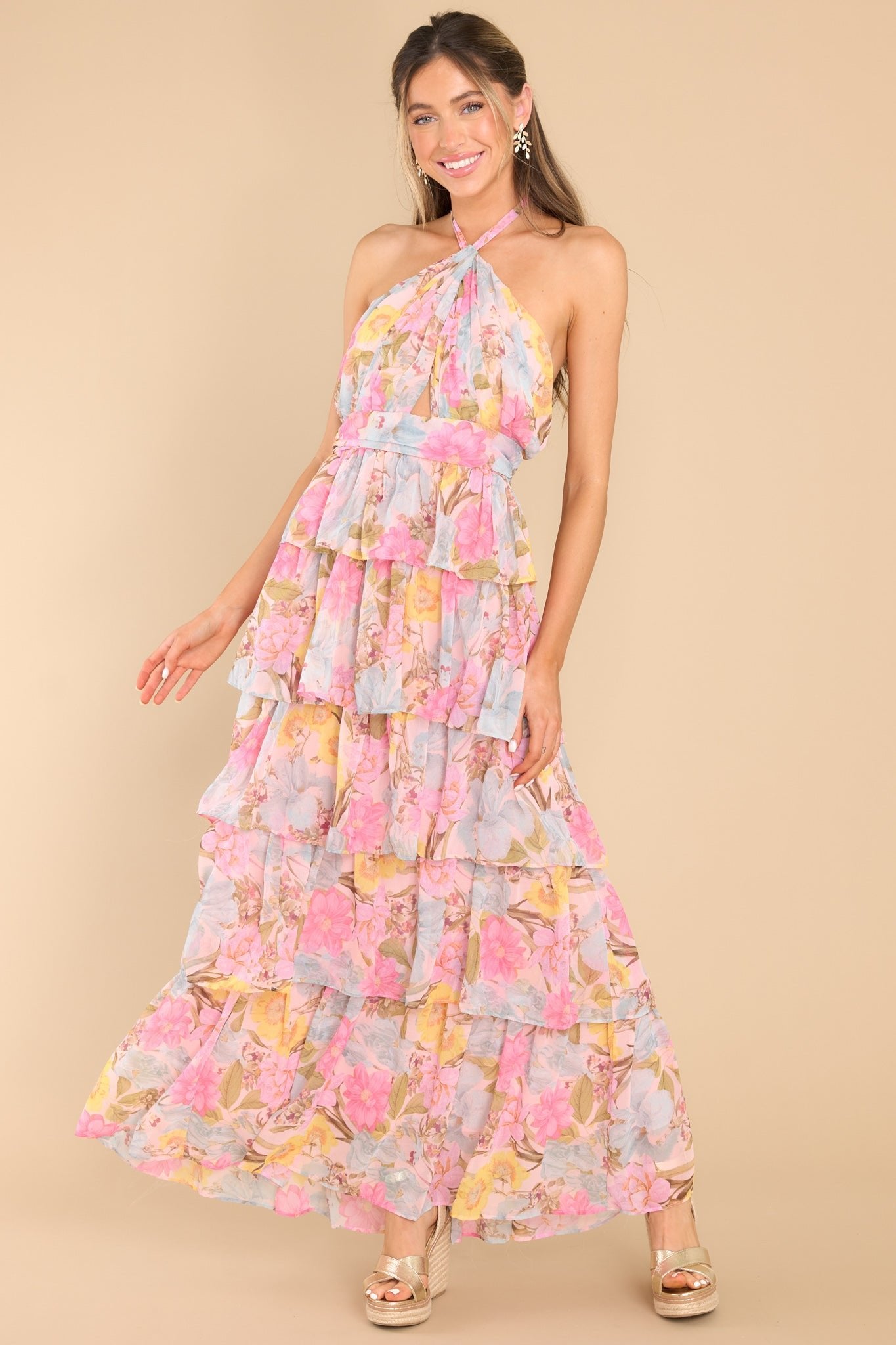 Stunning Pink Floral Halter Maxi - All Dresses | Red Dress Stunning Pink Floral Halter Maxi - All Dresses | Red Dress