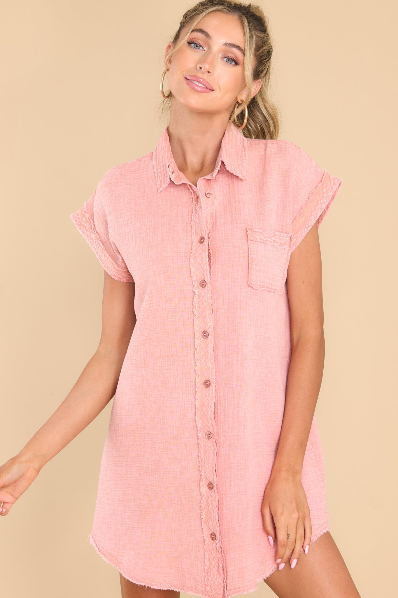 women mauve dress Precious Mauve Gauze Button Down Mini Dress - All Dresses