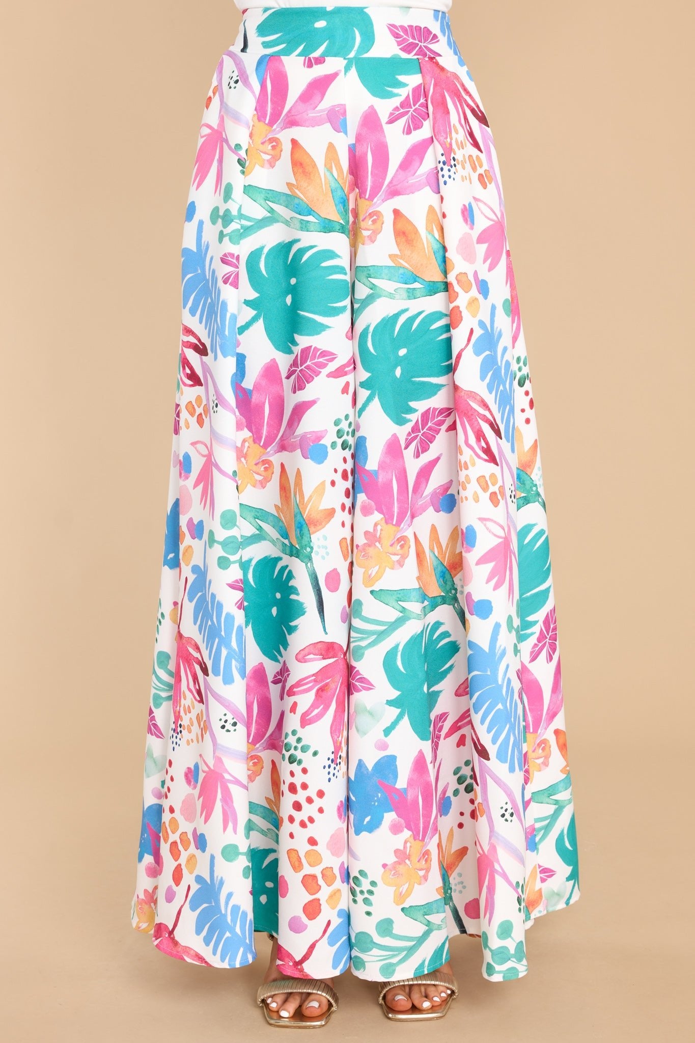 Play More White Multi Print Pants - Red Dress