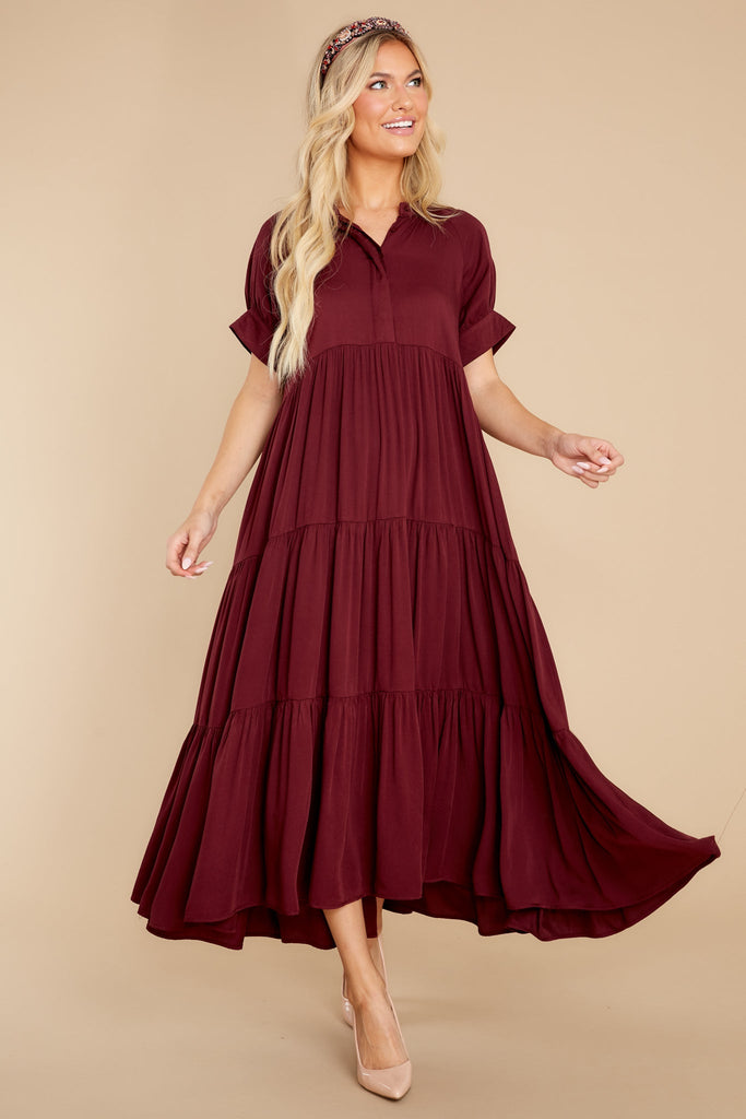 Love this casual tunic length dress-gray with the burgundy