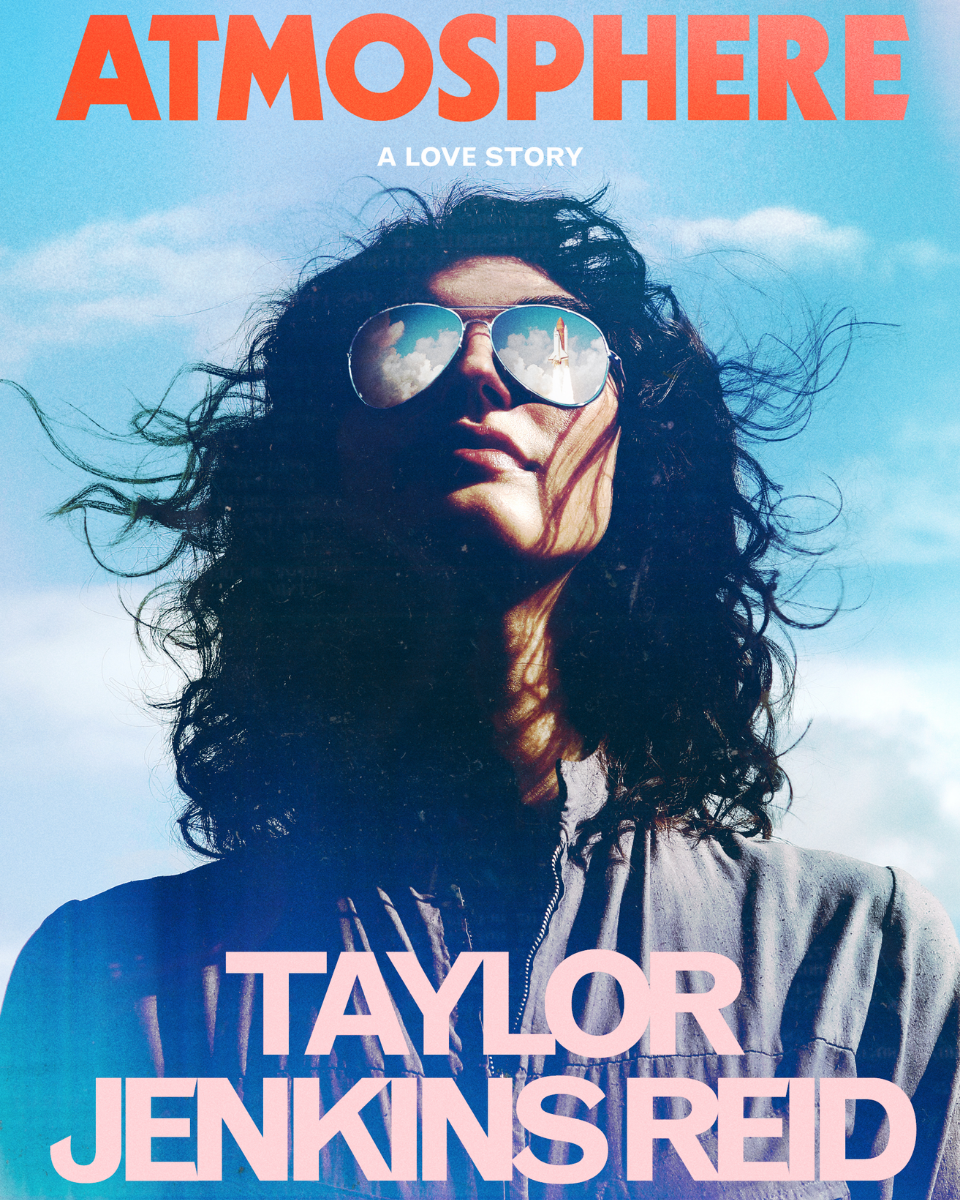 Picture of a woman in aviators, looking at the sky. Cover of "Atmosphere", a novel by Taylor Jenkins Reid.