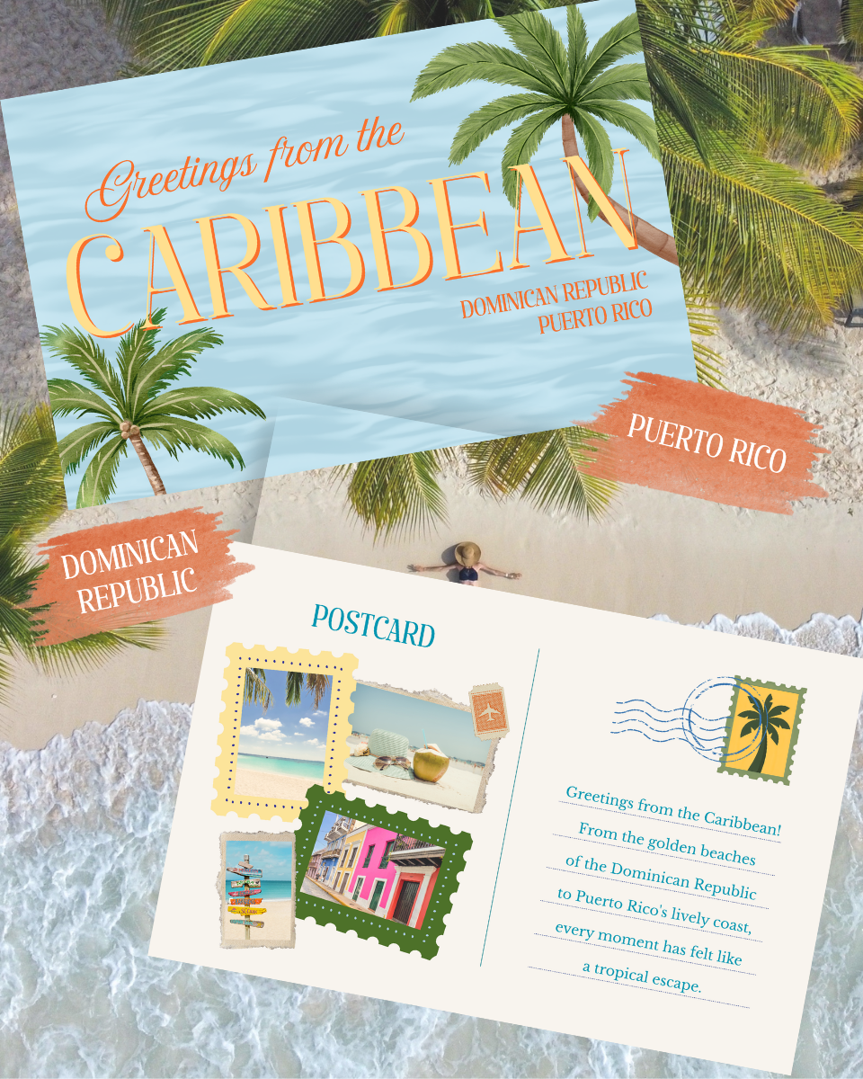 Postcard from the Caribbean with a beach background.