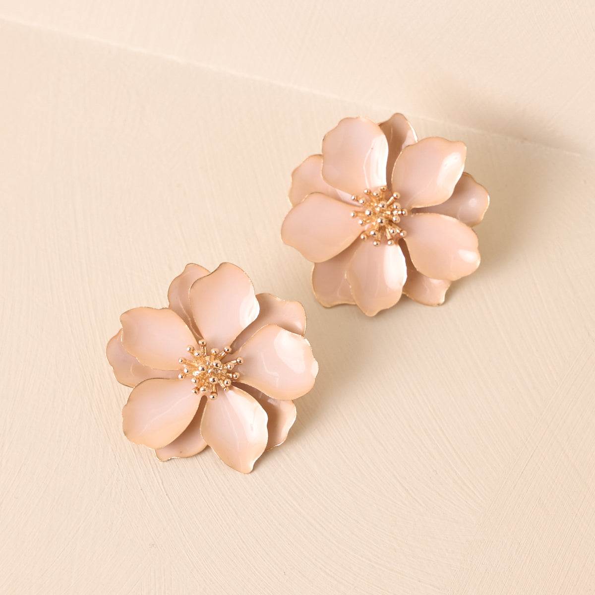 Beige Flower Statement Earrings - All Jewelry | Red Dress