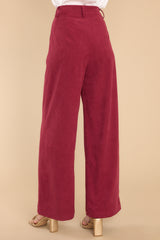 Back view of these pants that feature a corduroy like material with a zipper hook and eye closure, and two front functional pockets.