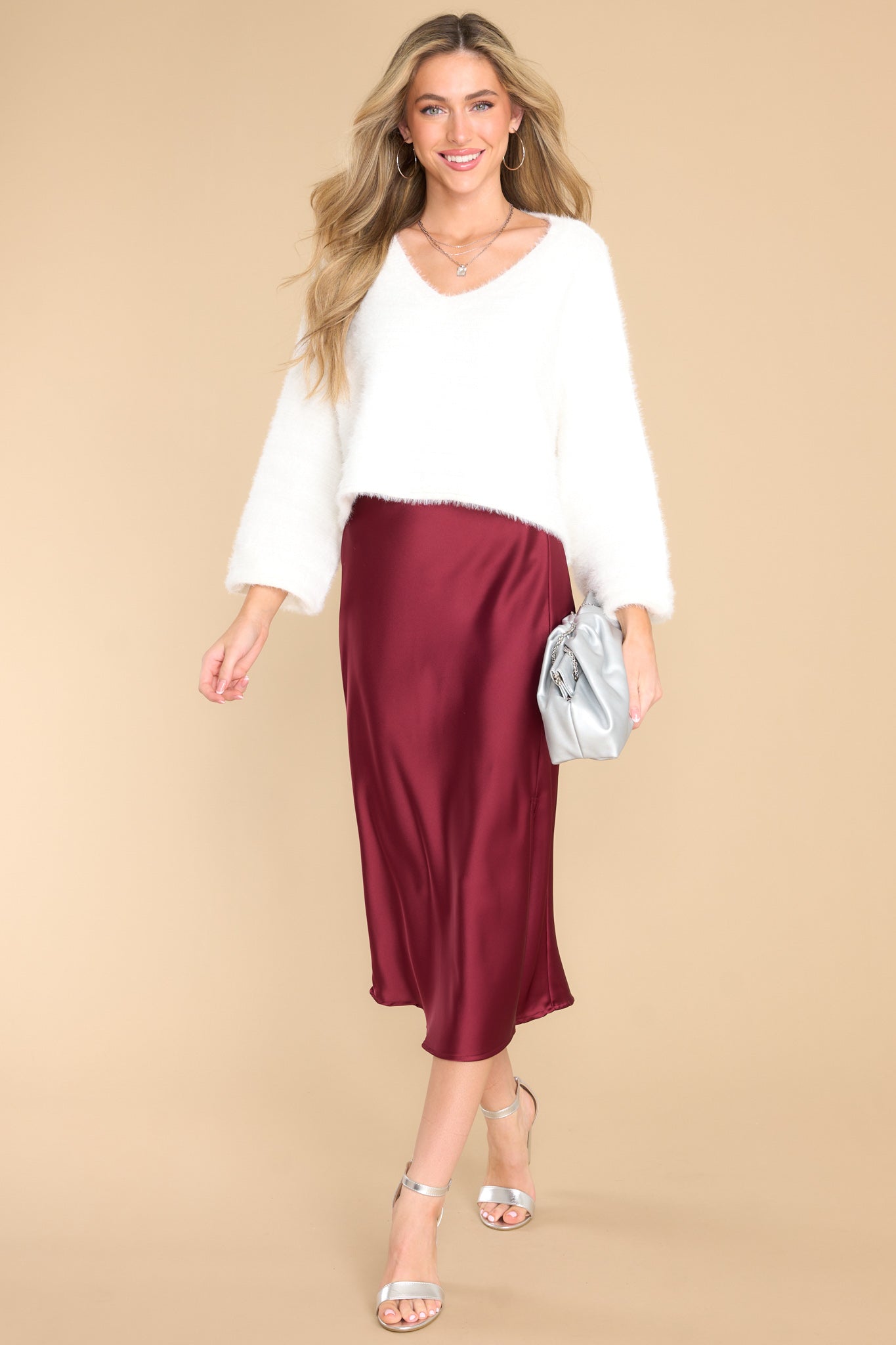New Look Burgundy Satin Bias Cut Midaxi Skirt | very.co.uk