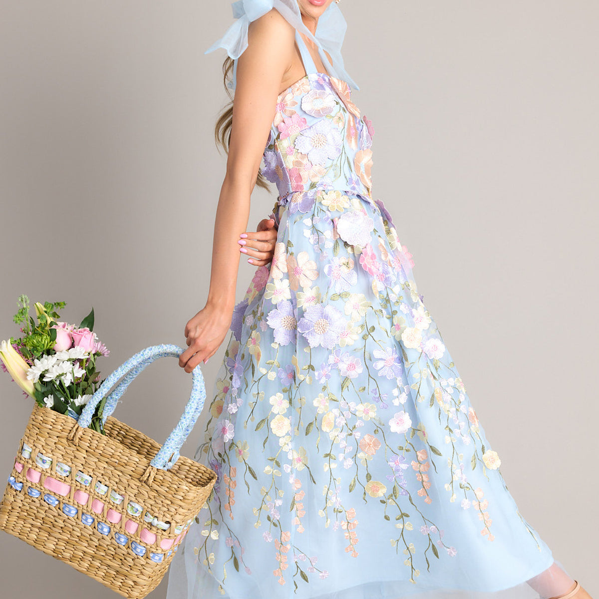 Light Blue Floral Embroidered Maxi Dress - All Dresses | Red Dress Light Blue Floral Embroidered Maxi Dress - All Dresses | Red Dress