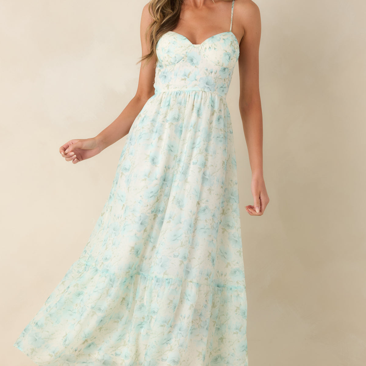 Red Dress | Aqua Blue Floral Bustier Maxi Dress - All Dresses