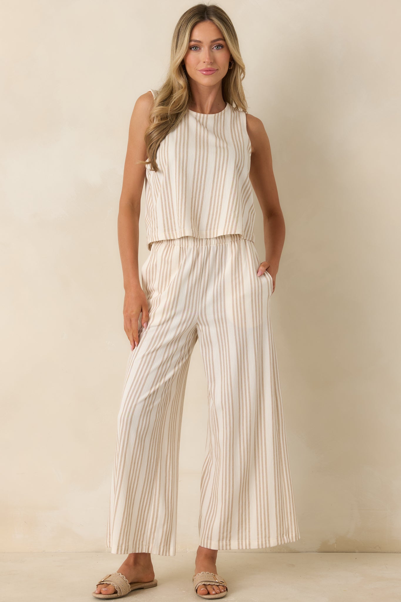 Z Supply Sloane Ivory & Tan Cotton Knit Stripe Top