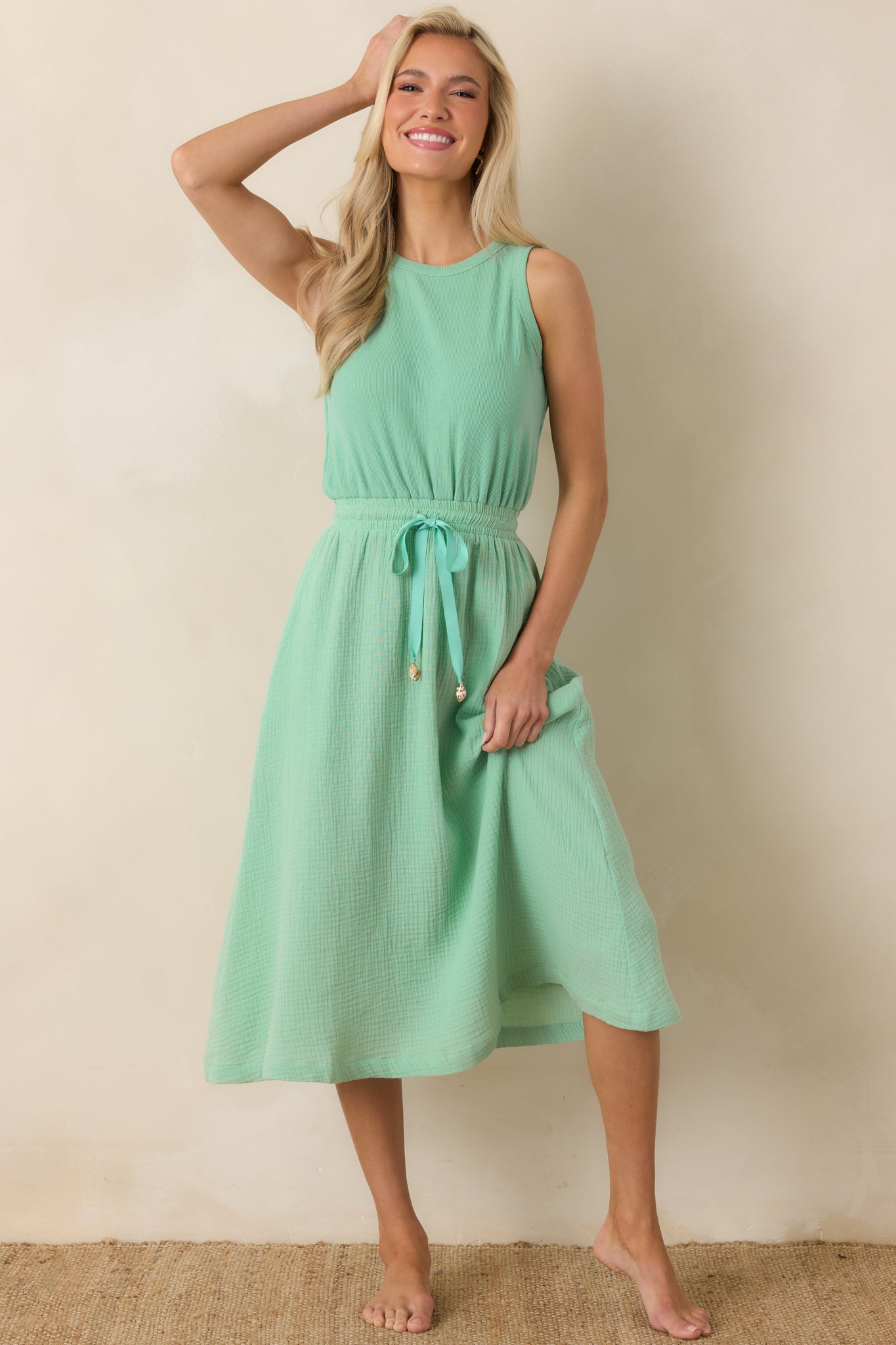 light green midi dress Women's Bonita Seaglass Green Cotton Sleeveless Midi Dress | Color: Seafoam Green | Size: S