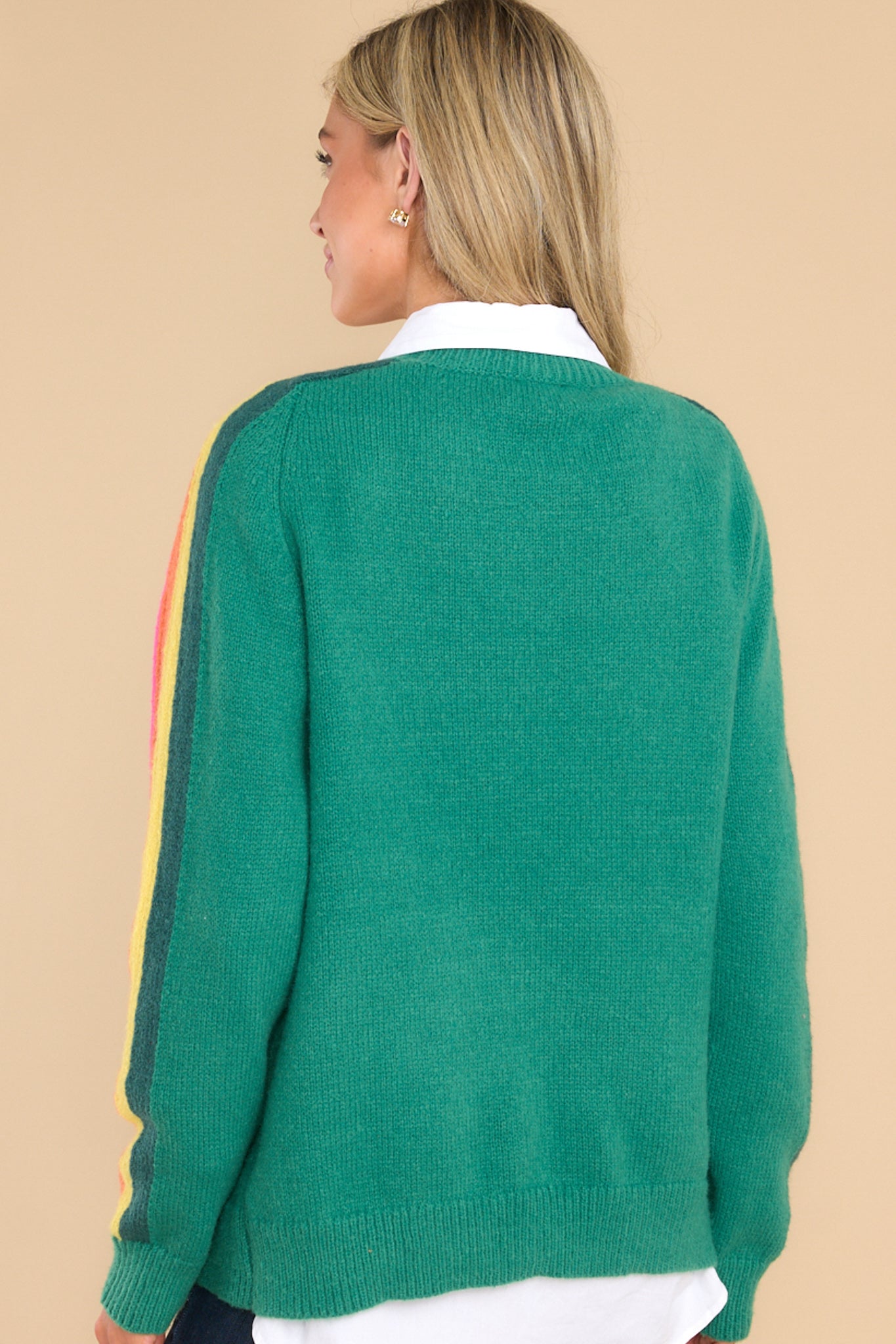 6 Easy Vibes Hunter Green Multi Stripe Sweater at reddress.com