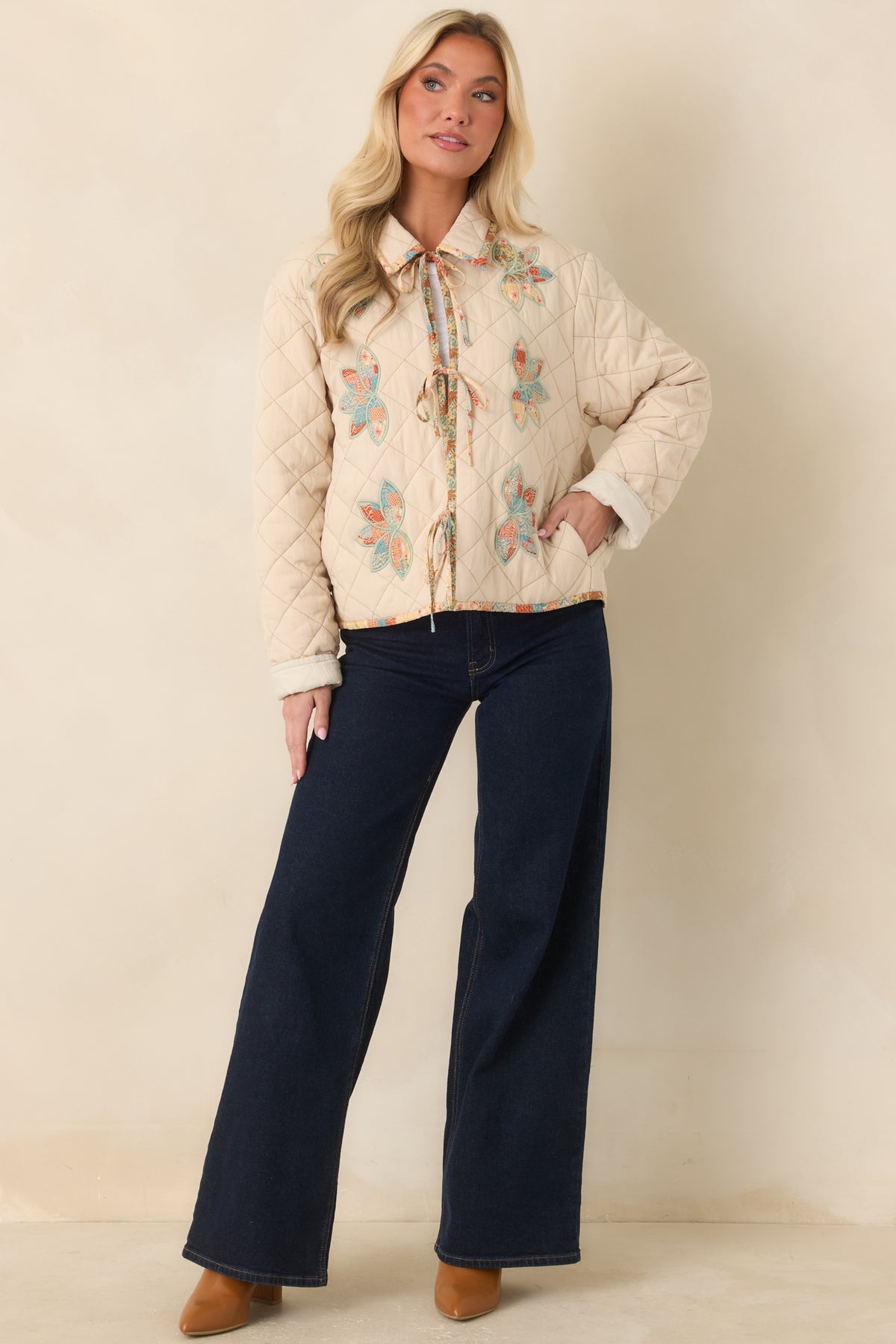 In the Morning Light Ecru Floral Appliqué Quilted Jacket