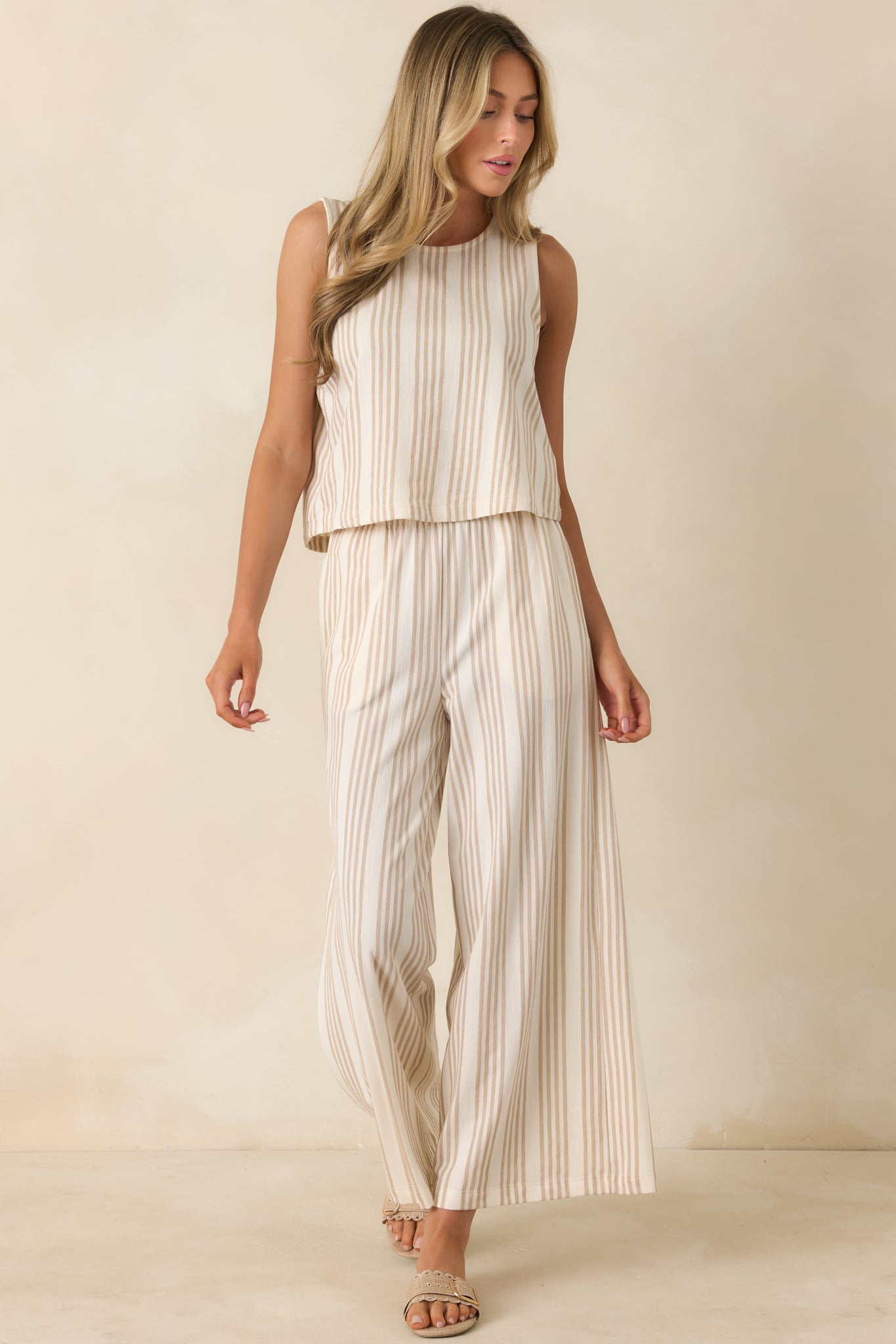 Z Supply Sloane Ivory & Tan Cotton Knit Stripe Top | Red Dress