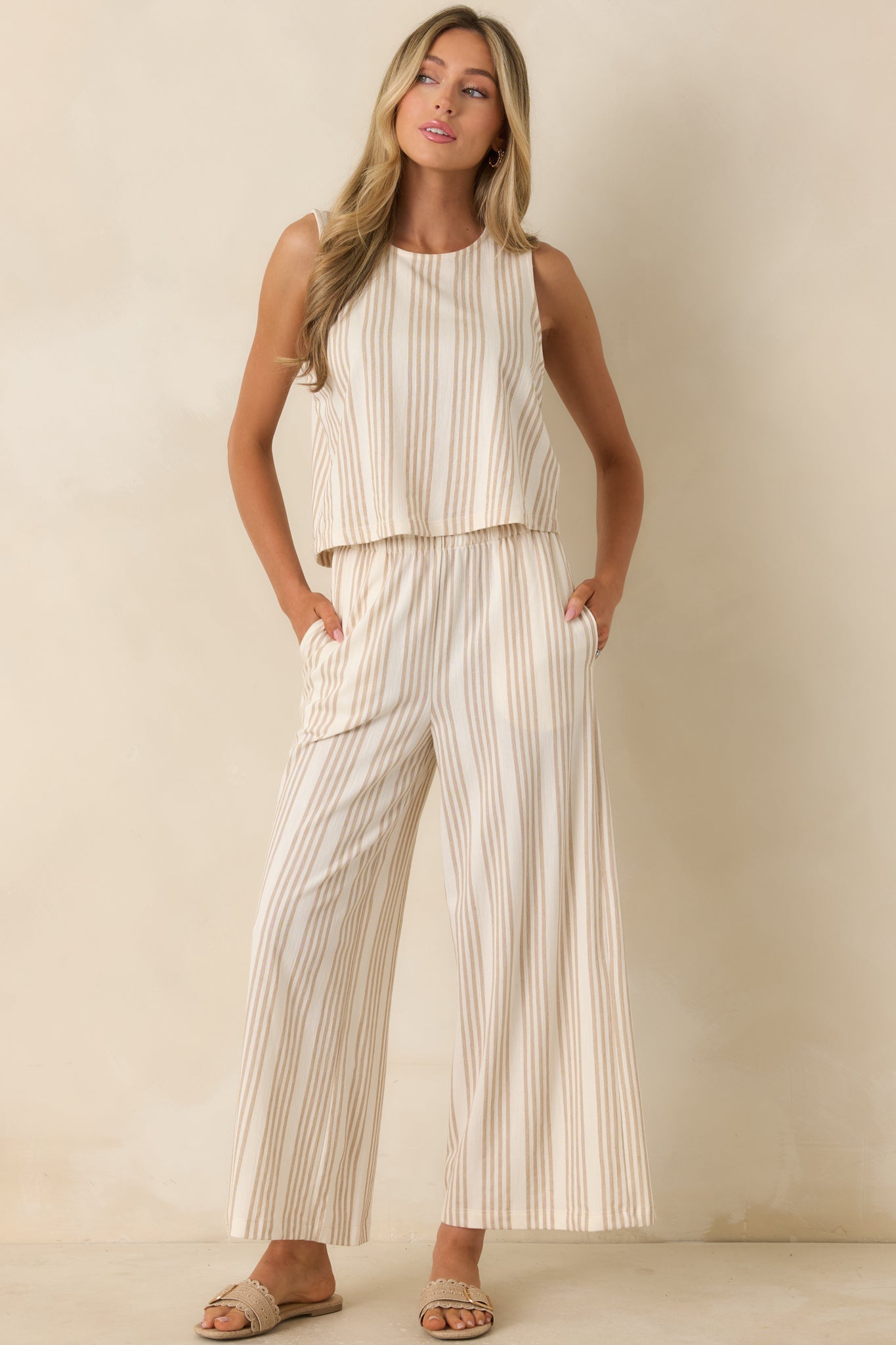 Z Supply Scout Ivory & Tan Cotton Knit Stripe Pants | All Bottoms
