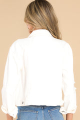 6 Stay Original White Distressed Denim Jacket at reddress.com