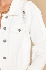 2 Stay Original White Distressed Denim Jacket at reddress.com