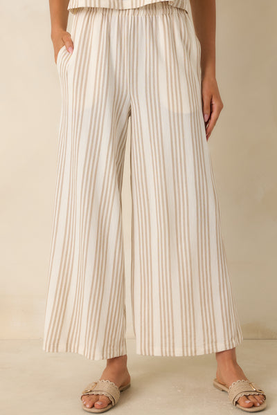 Z Supply Scout Ivory & Tan Cotton Knit Stripe Pants | All Bottoms