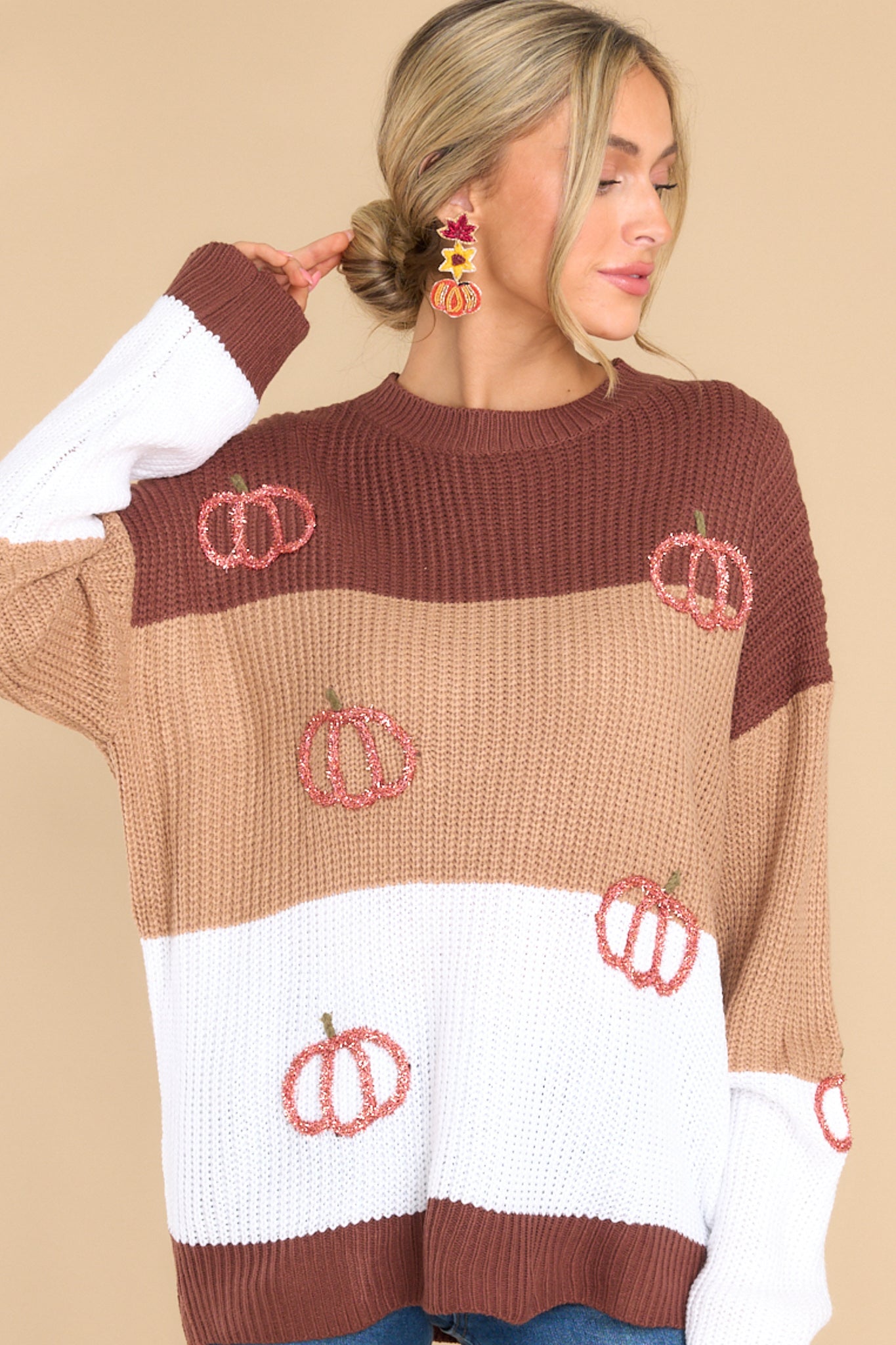 4 Harvest Hues Brown Multi Print Sweater at reddress.com