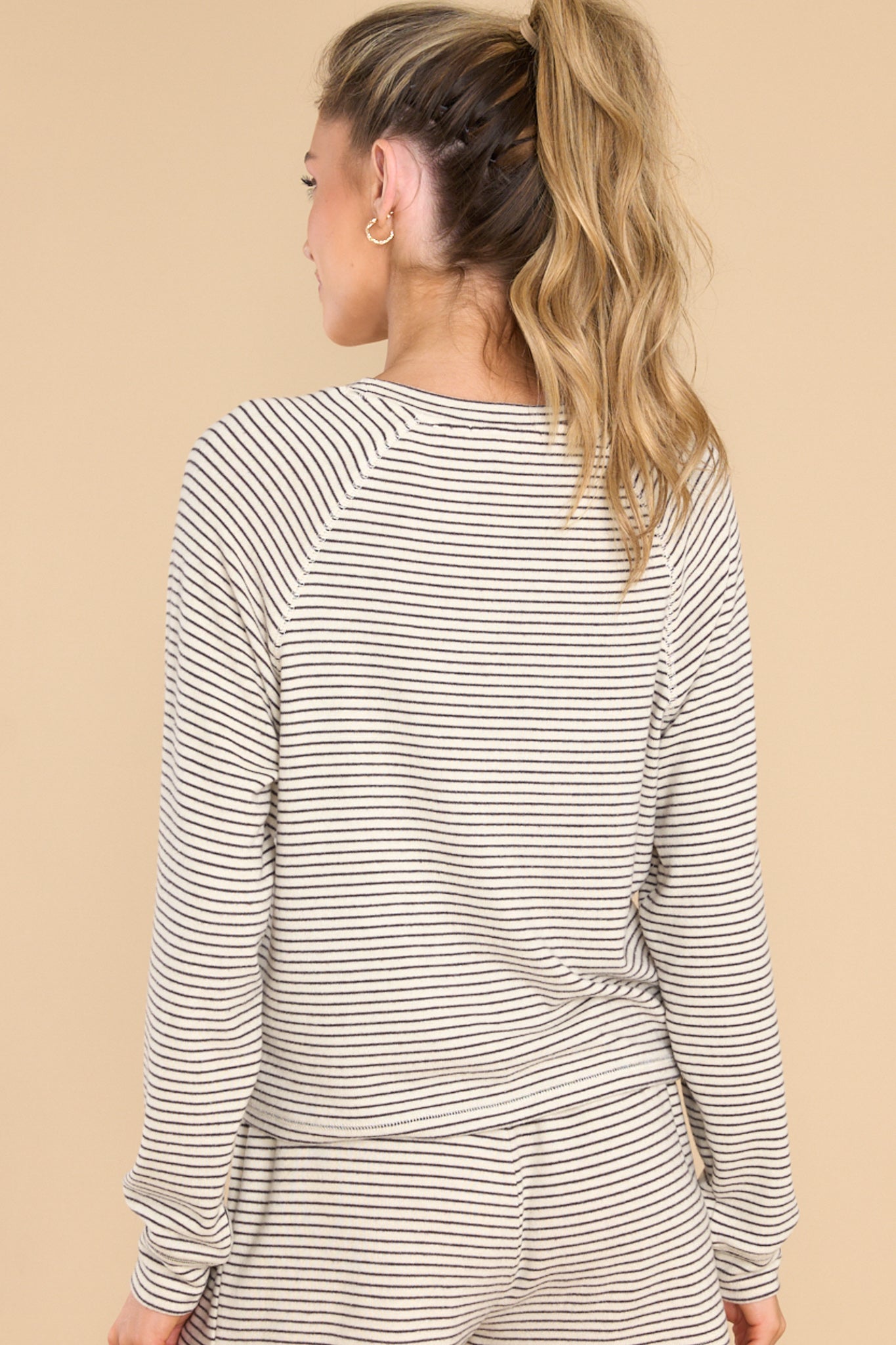 Staying In Natural Stripe Long Sleeve Top