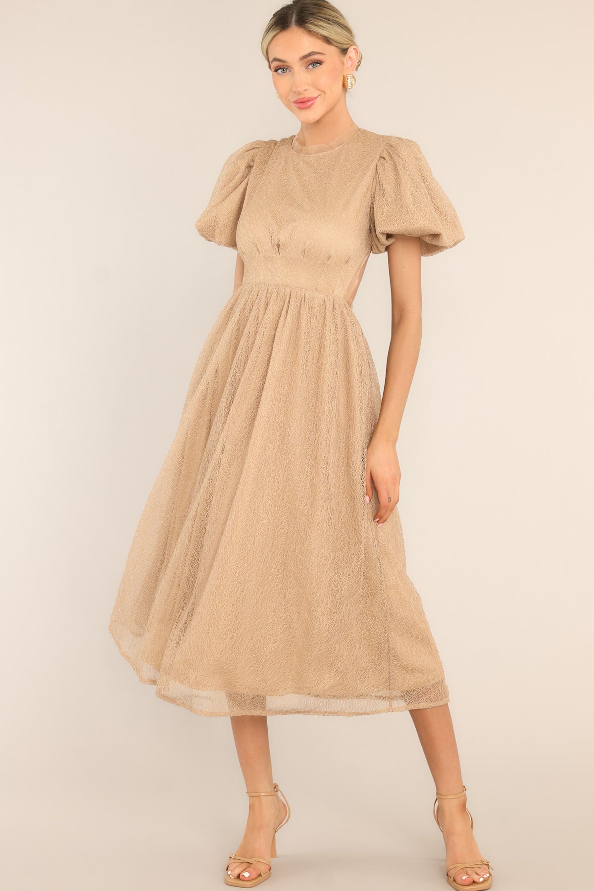 Buttoned Midi Dress with Belt - Taupe