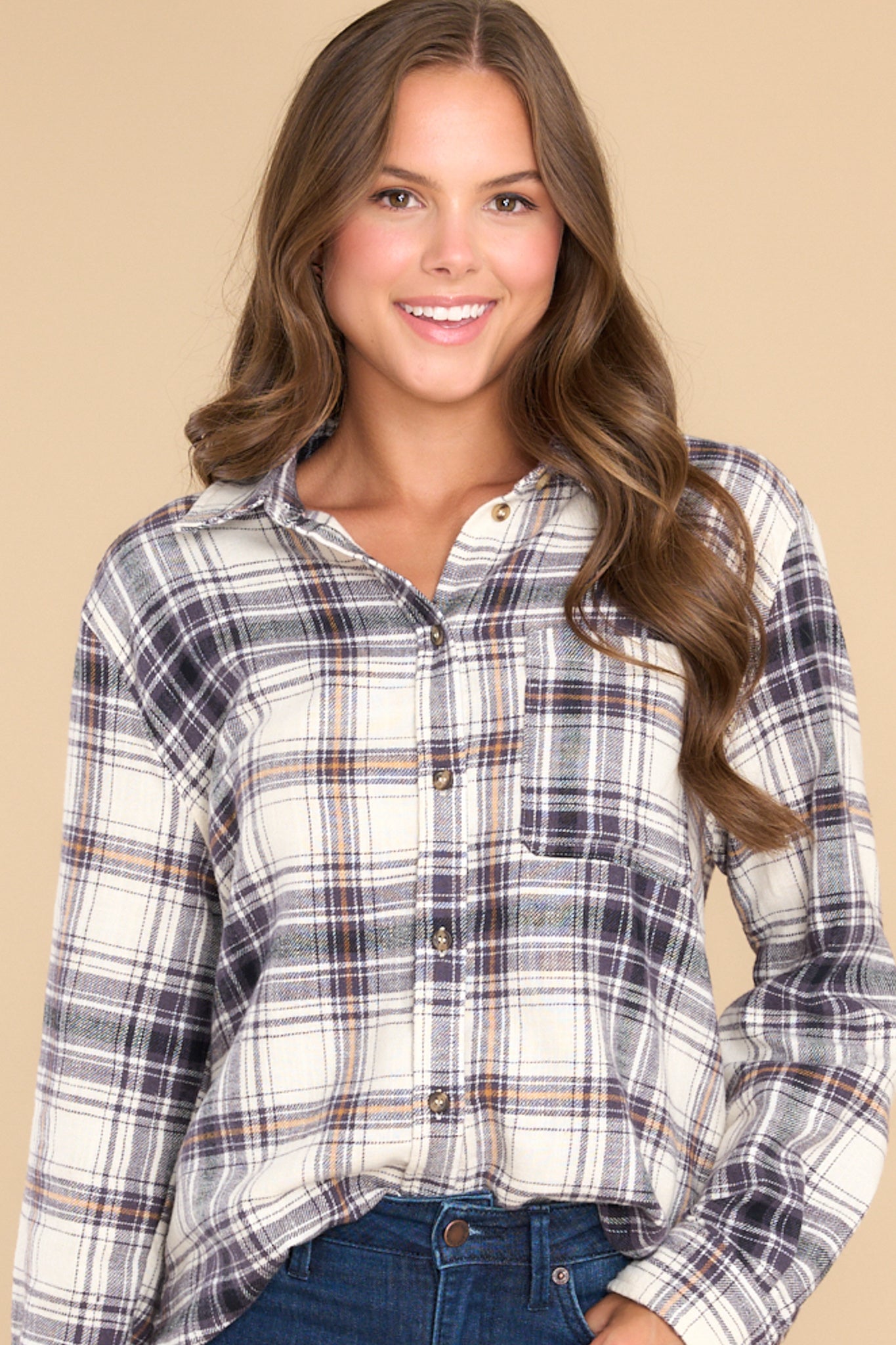 Relaxed Purple Plaid Blouse - Colors Of Fall | Red Dress