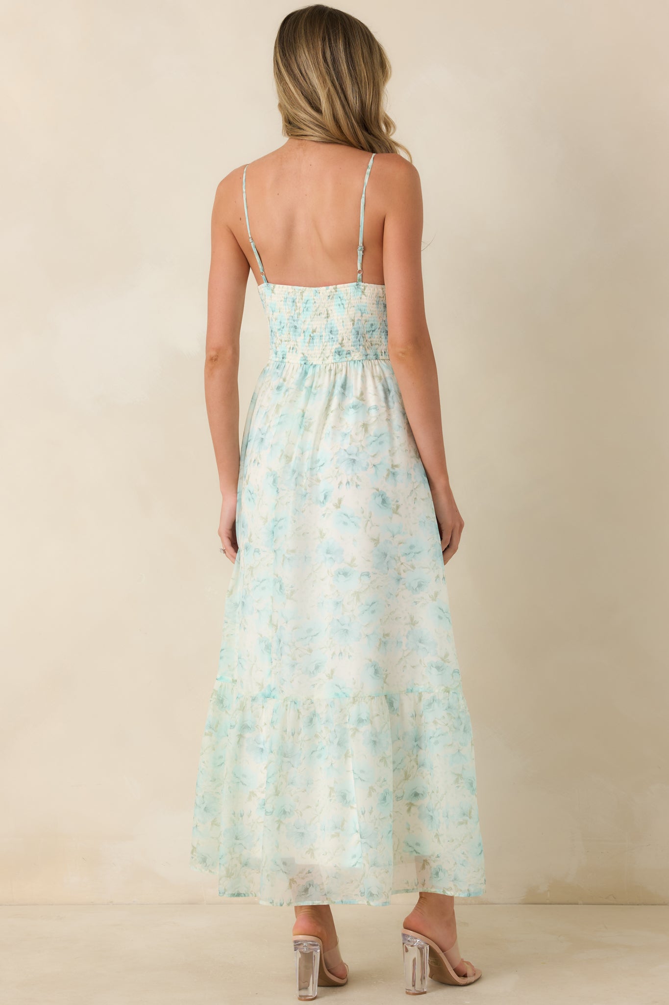 Red Dress | Aqua Blue Floral Bustier Maxi Dress