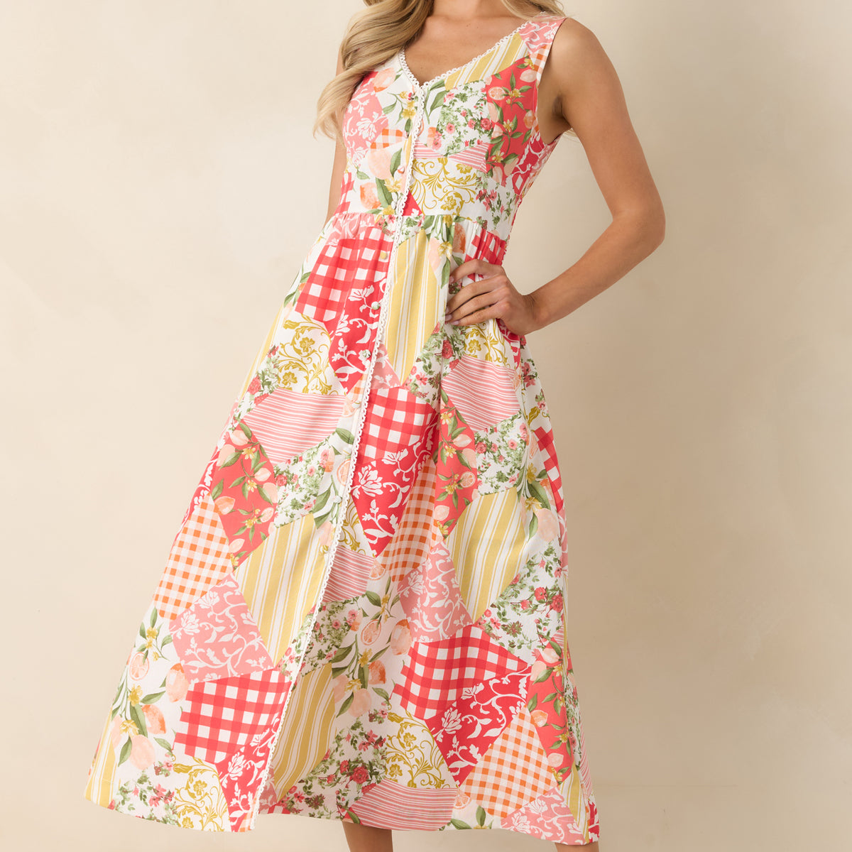 red print midi dress Womens Love & Roses Red Balloon Sleeve V-Neck Brazilia Print Midi Dress US 12