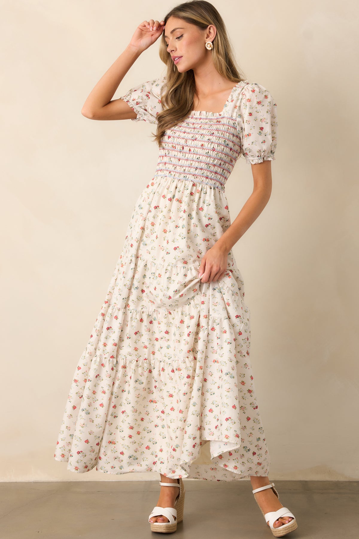 More Floral Puff Sleeve Maxi Dress main image 1