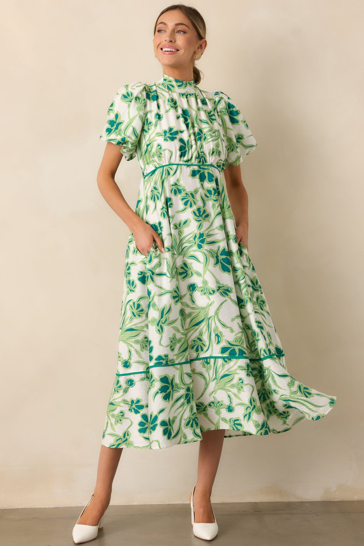 KIDS MIDI DRESS WITH PUFF SLEEVE 12-14 BOTANICAL NOVELLA main image 1
