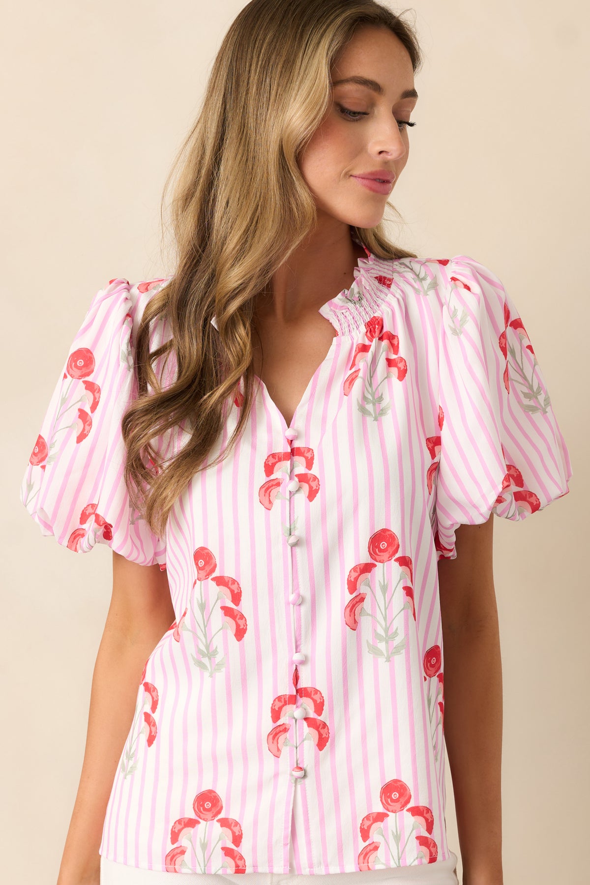Pink puff sleeve Cotton dress (Top) main image 1