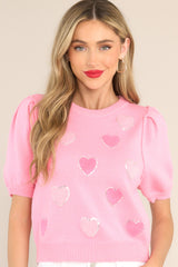 Front view of this top that features textured hearts with sequin detailing.