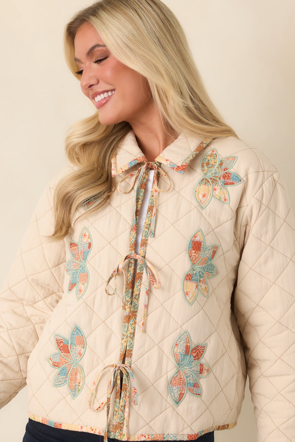 In the Morning Light Ecru Floral Appliqué Quilted Jacket