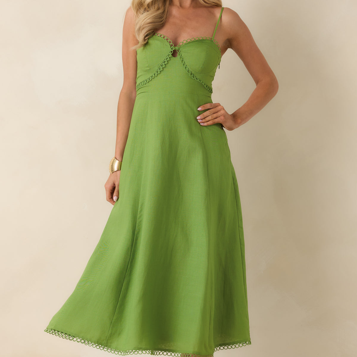 ASTR The Label Christie Green Linen Blend Midi Dress | Red Dress