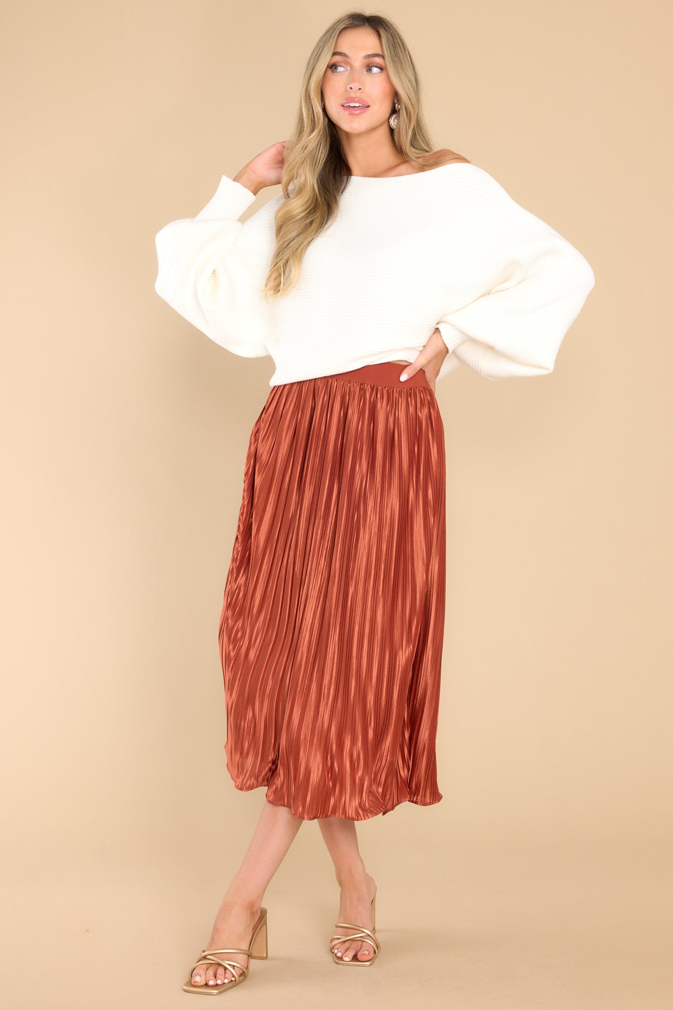 5 Try And Try Again Bronze Midi Skirt at reddress.com
