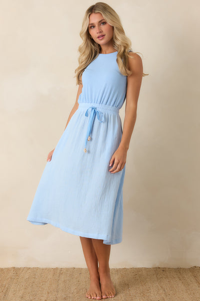 Women's Paradisa Bonita Oceana Blue Cotton Sleeveless Midi Dress | Color: Light Blue | Size: L