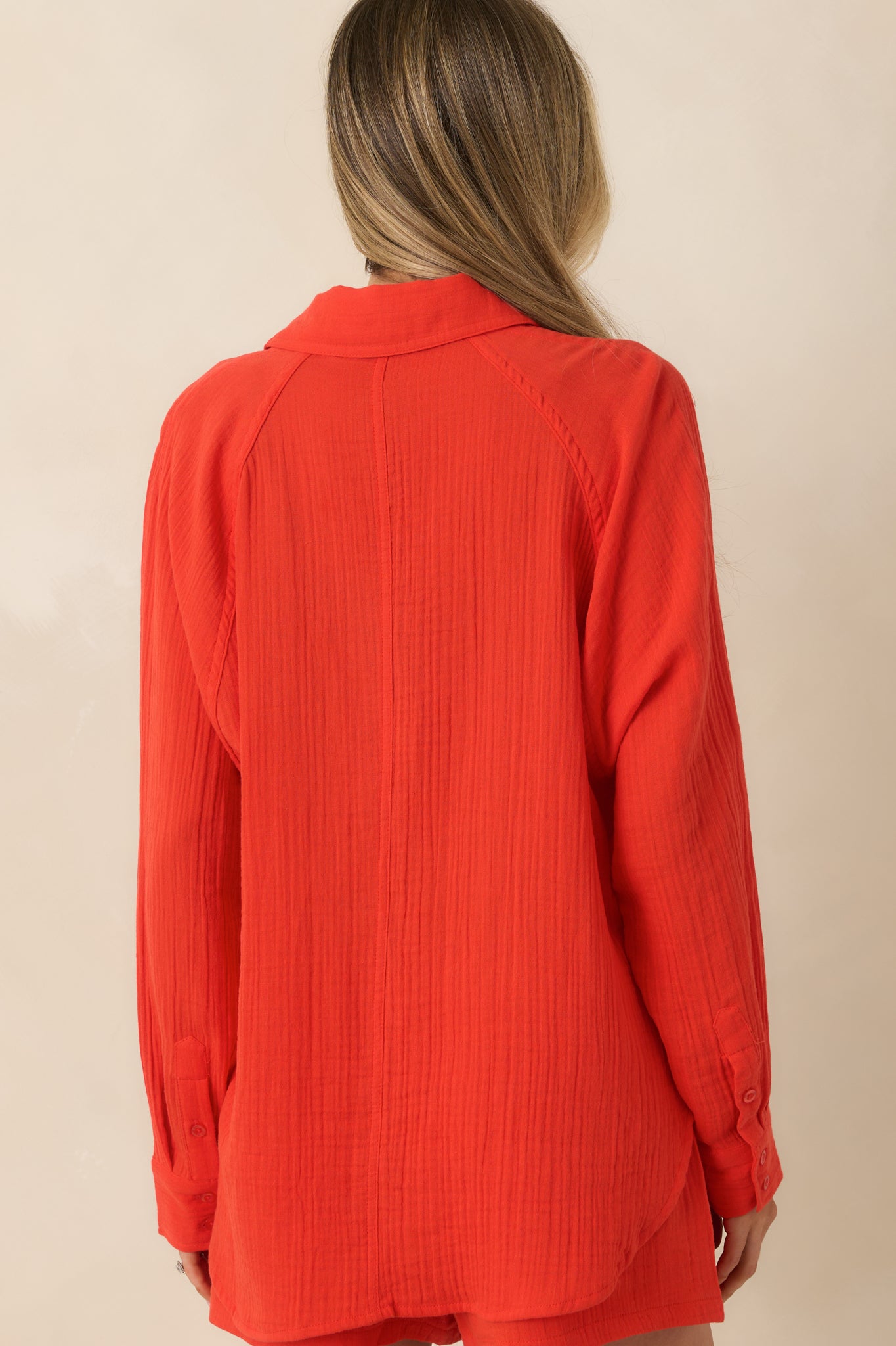 Z Supply The Perfect Poppy Red Cotton Gauze Button Up Top | Red Dress