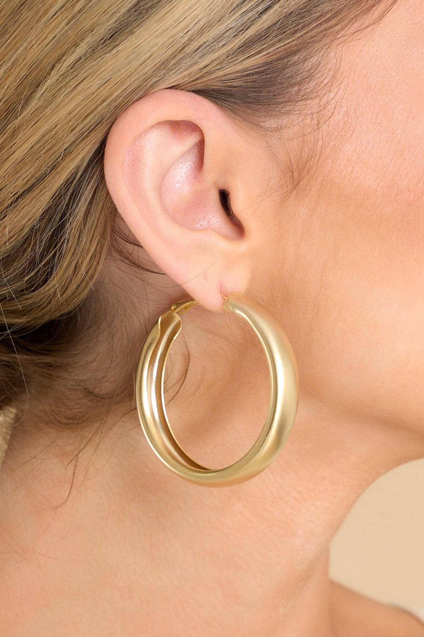 1 Admit It Matte Gold Hoop Earrings at reddress.com