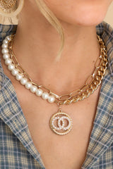 1 Time Is Valuable Gold & Pearl Necklace at reddress.com