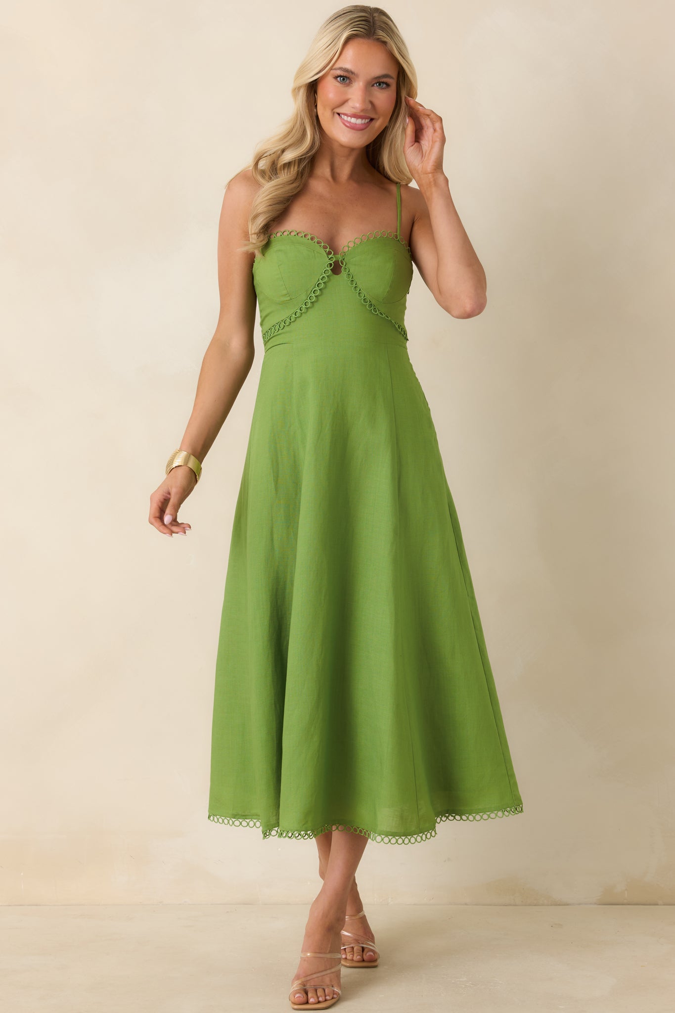 ASTR The Label Christie Green Linen Blend Midi Dress | Red Dress
