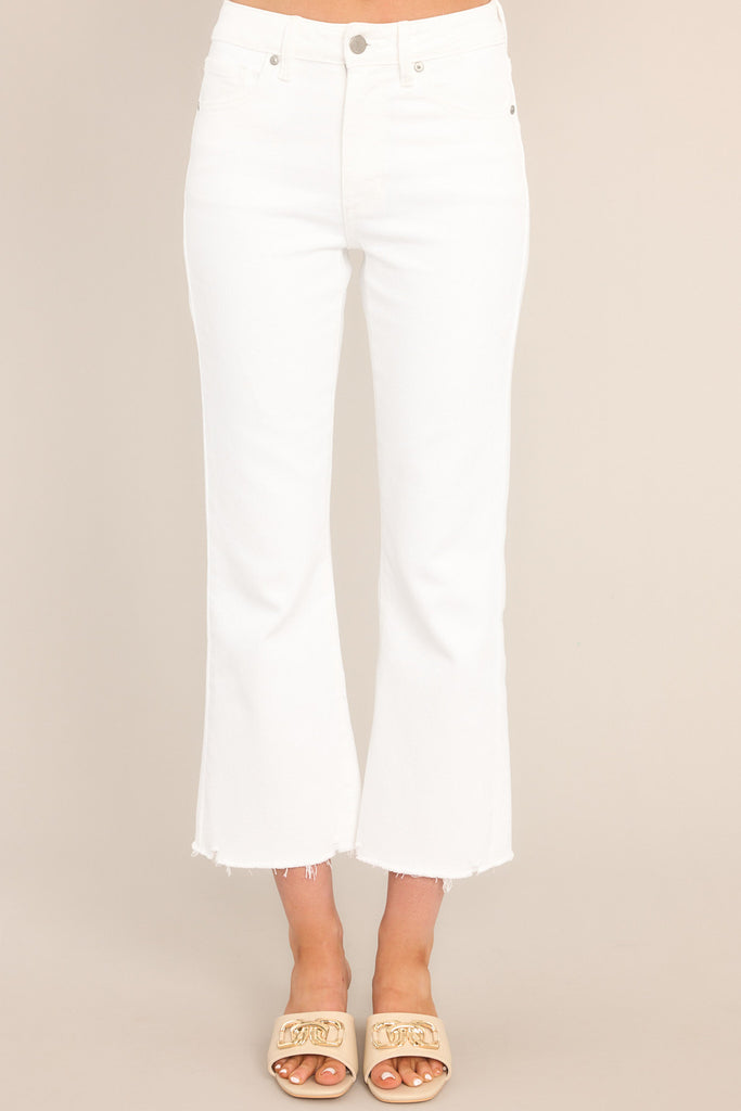 Cropped Flare Twill Jeans With Floral Lace Hem
