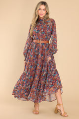 4 Wise Woman Burgundy Multi Print Maxi Dress at reddress.com