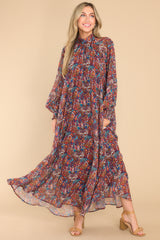 5 Wise Woman Burgundy Multi Print Maxi Dress at reddress.com