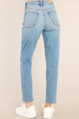 Back view of these jeans that feature 5-pocket detailing and a standard zipper and button closure.